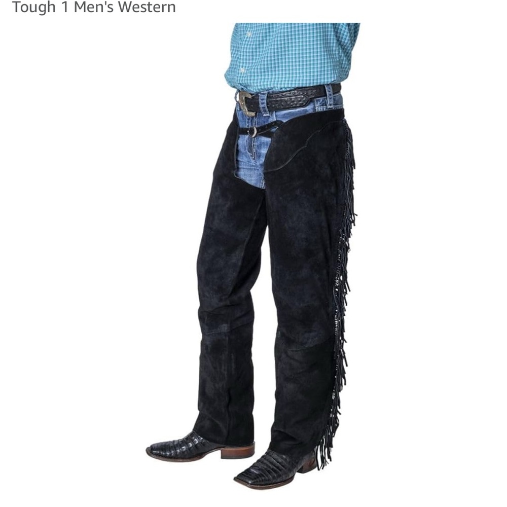 Men's Black Western Fringe Chaps